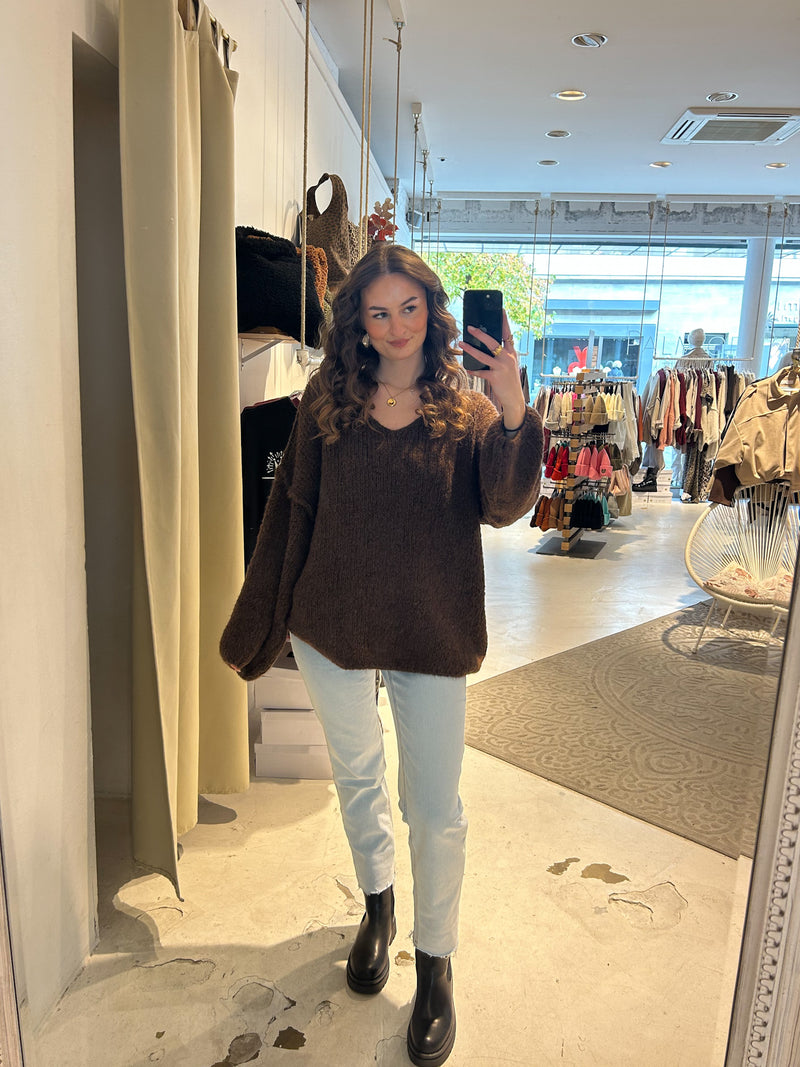 Strickpullover mit V-Ausschnitt Braun