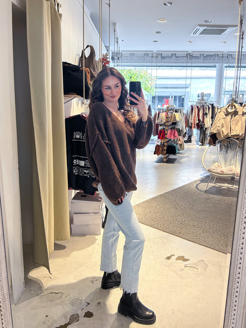 Strickpullover mit V-Ausschnitt Braun