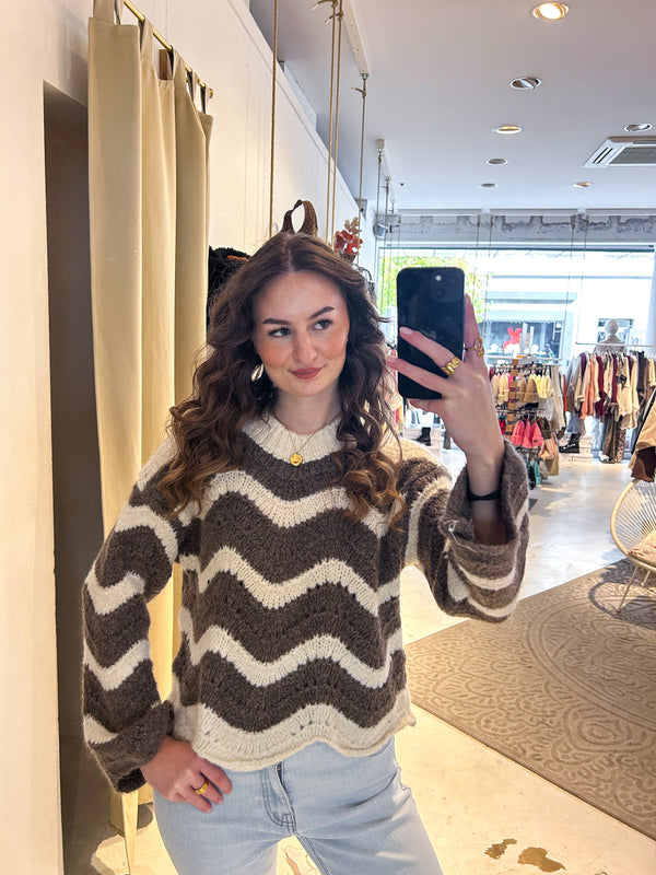 Strickpullover mit Wellenmuster Beige/Braun
