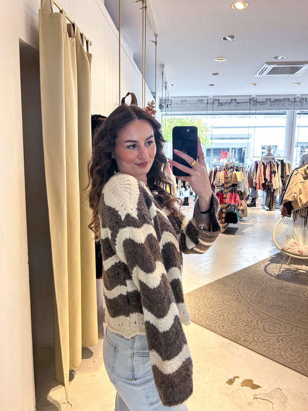 Strickpullover mit Wellenmuster Beige/Braun