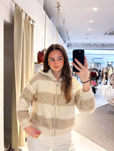Strickjacke mit Zipper gestreift Beige/Taupe