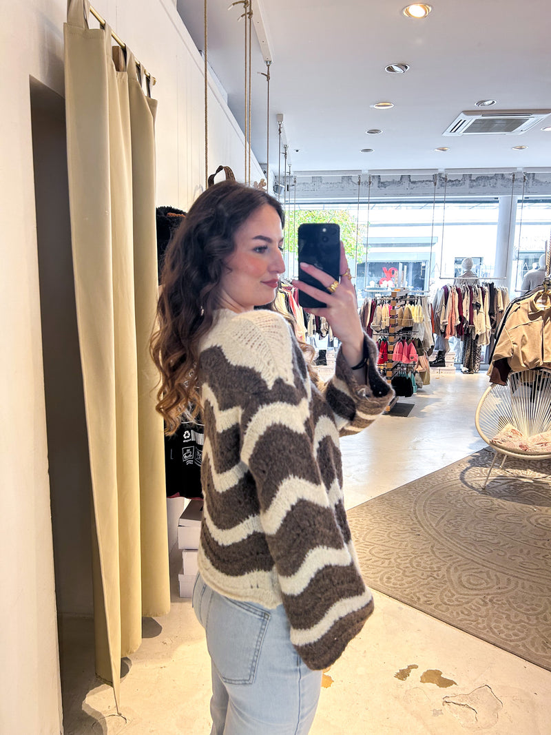Strickpullover mit Wellenmuster Beige/Braun