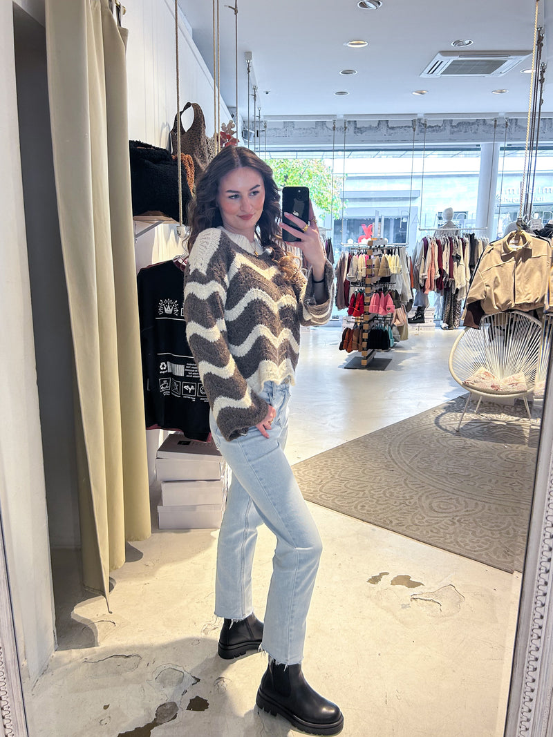 Strickpullover mit Wellenmuster Beige/Braun