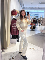 Strickjacke mit Zipper gestreift Beige/Taupe