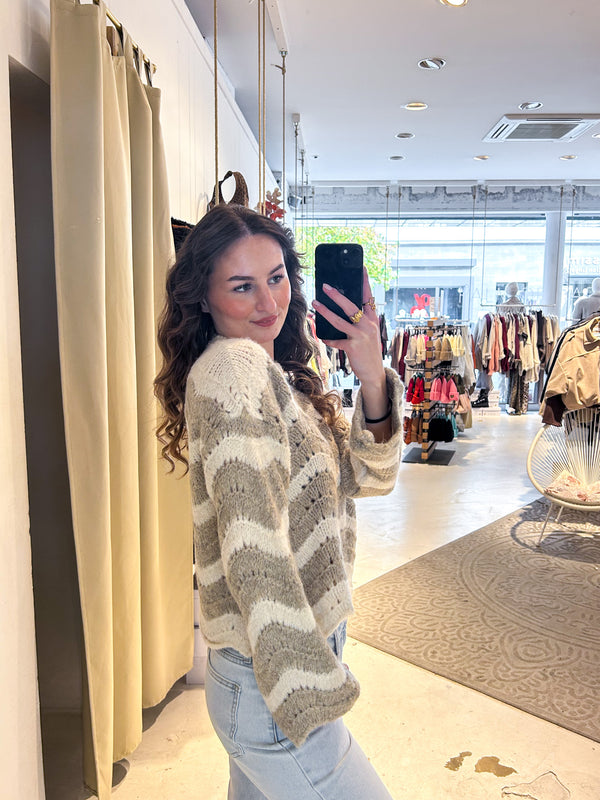 Strickpullover mit Wellenmuster Beige/Taupe