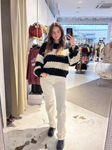 Strickpullover Gestreift mit Rüschen Schwarz