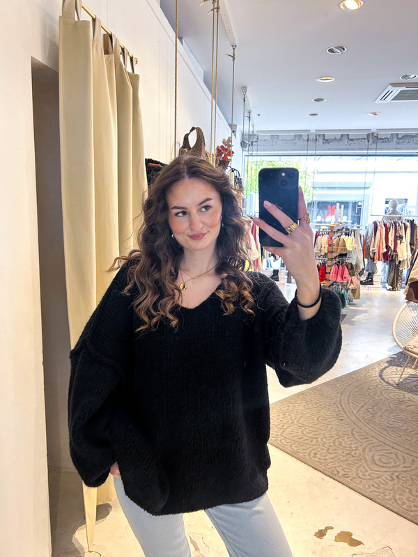 Strickpullover mit V-Ausschnitt Schwarz