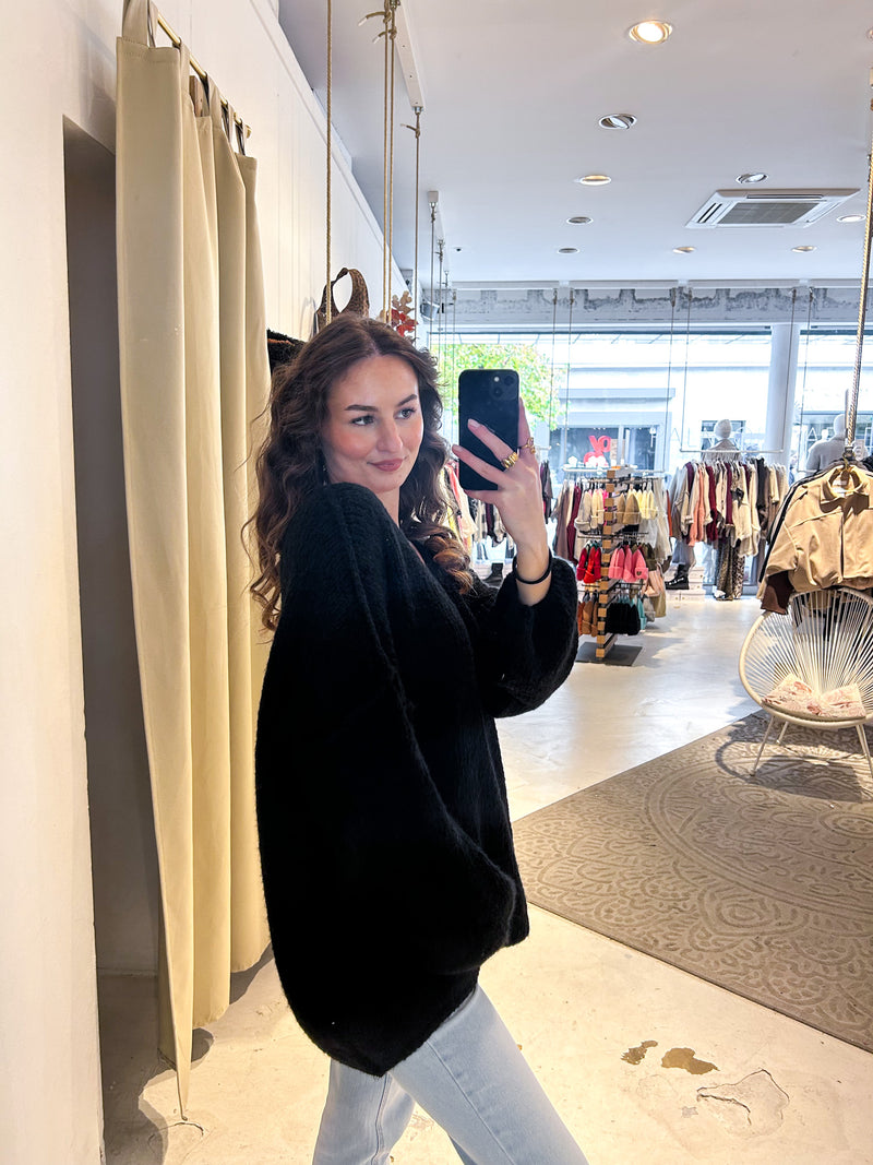 Strickpullover mit V-Ausschnitt Schwarz