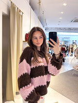 Strickpullover Gestreift mit Rüschen Braun/Pink