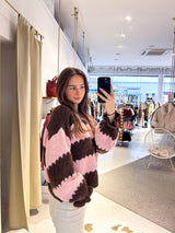 Strickpullover Gestreift mit Rüschen Braun/Pink