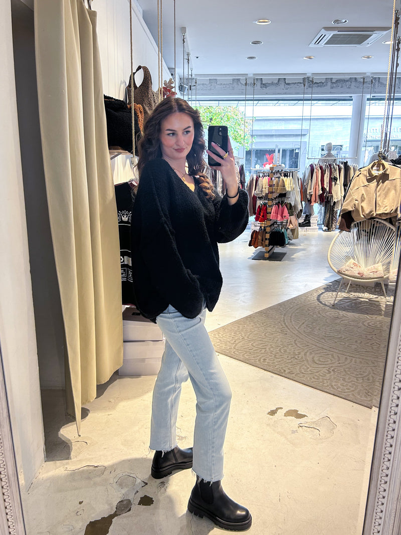 Strickpullover mit V-Ausschnitt Schwarz