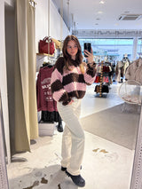 Strickpullover Gestreift mit Rüschen Braun/Pink