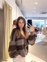 Kurze Oversized Strickjacke mit Schleifen Gestreift Hellbraun/Braun