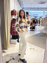 Kurze Oversized Strickjacke mit Schleifen Gestreift Braun