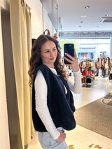 Kurze Teddy Weste mit Knopfleiste Navy