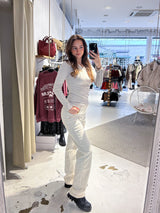 Ribbed Langarm Shirt Beige