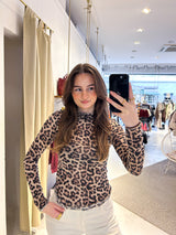 Shirt mit Rollkragen und Leomuster Beige