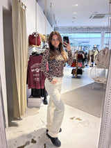 Shirt mit Rollkragen und Leomuster Beige