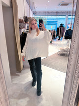 Oversized Strickpullover mit Stehkragen Creme