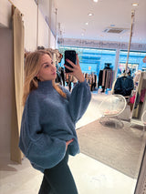 Oversized Strickpullover mit Stehkragen Blau