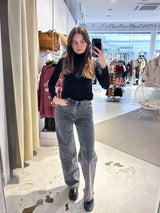 Dad Fit Jeans mit Steinchen Grau