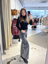 Dad Fit Jeans mit Steinchen Grau