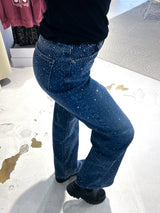 Dad Fit Jeans mit Steinchen Blau