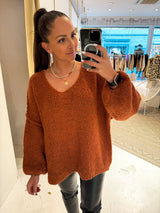 Oversized Strickpullover mit V-Ausschnitt Rost