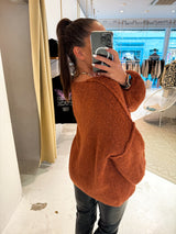 Oversized Strickpullover mit V-Ausschnitt Rost