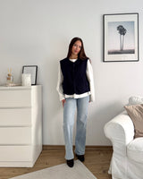 Kurze Teddy Weste mit Knopfleiste Navy