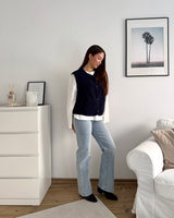 Kurze Teddy Weste mit Knopfleiste Navy