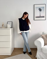 Kurze Teddy Weste mit Knopfleiste Navy
