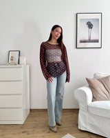 Longsleeve Mesh Dots Braun/Weiß