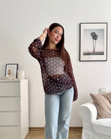 Longsleeve Mesh Dots Braun/Weiß