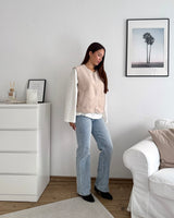 Kurze Teddy Weste mit Knopfleiste Beige