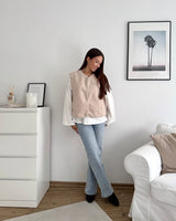 Kurze Teddy Weste mit Knopfleiste Beige