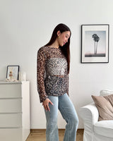 Longsleeve Mesh Leo Schwarz/Beige