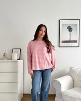 Longsleeve mit Doppelstreifen Rosa/Camel