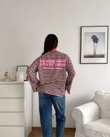 Longsleeve Moment mit Streifen Weinrot/Pink