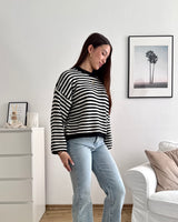Strickpullover gestreift Schwarz/Weiß