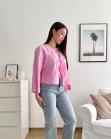 Leinenbluse mit Schleifen Pink