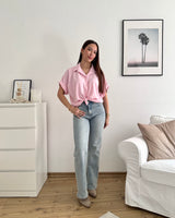 Cropped Bluse mit Knoten Pastell Rosa