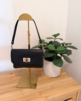 Clutch Bag mit Holzverschluss Schwarz