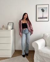 Jacke mit hohem Kragen kariert Weinrot