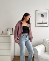 Jacke mit hohem Kragen kariert Weinrot