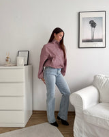 Jacke mit hohem Kragen kariert Weinrot