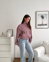 Jacke mit hohem Kragen kariert Weinrot