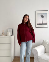 Strickjacke mit Zipper Weinrot