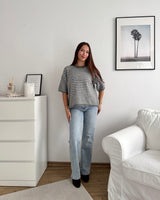Kurzarm Strickpullover gestreift Grau/Hellgrau
