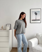 Kurzarm Strickpullover gestreift Grau/Hellgrau
